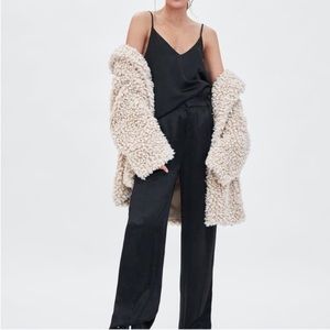 Zara Woman Studio silky wideleg pant in navy